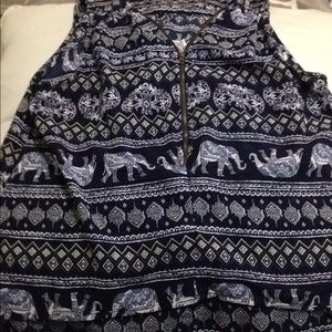 Elephant Print zip up Sleeveless top.